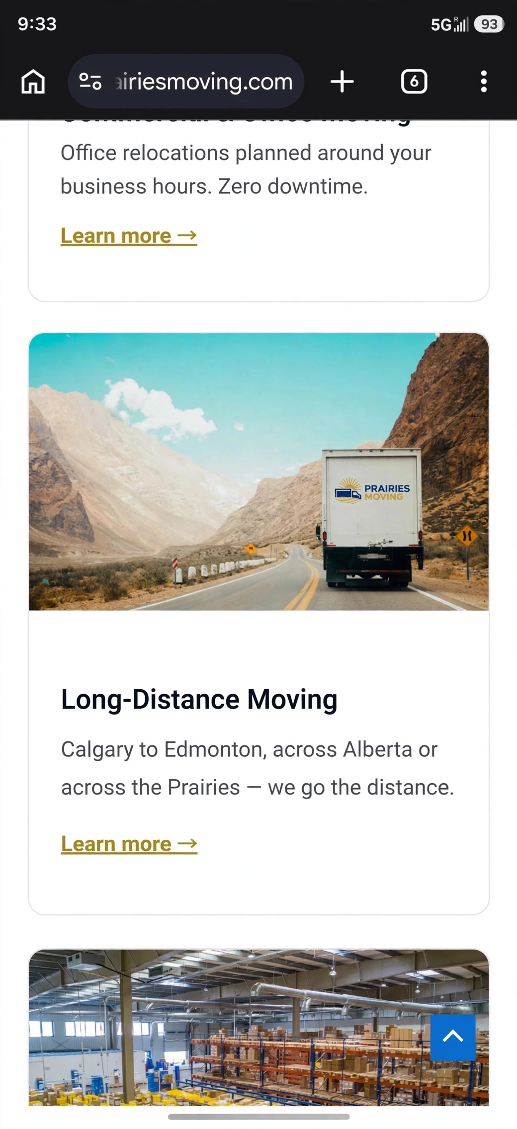 Prairies Moving logo truck on a mountain highway